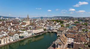 View of Zurich's old town from the Grossmünster.